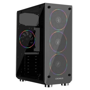 Buy Zebronics Zeb-Cronus Premium Gaming Cabinet with Mirror Finish Tempered Glass On Front, Tempered Glass On Side & 4 x120mm Rainbow Double Ring LED Fans