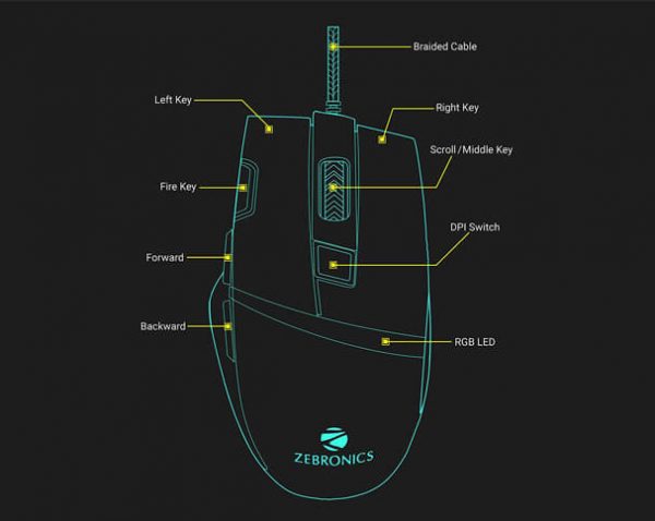 Zebronics Zeb Tempest Wired Optical Gaming Mouse USB 2.0 Black