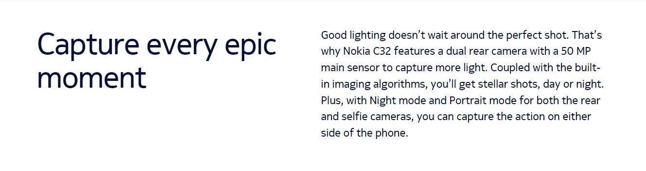 Buy Nokia C32 Beach Pink 4GB RAM 64GB Storage Product Descriptions