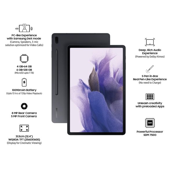 Buy Samsung Galaxy Tab S7 FE Wi-Fi+LTE(4G) Tablet Mystic Black SM-T735NZKEINU | 31.5 cm (12.4 inch) Large Display, Slim Metal Body, Dolby Atmos Sound, S-Pen in Box, RAM 6 GB, 128 GB ROM (Internal Storage)